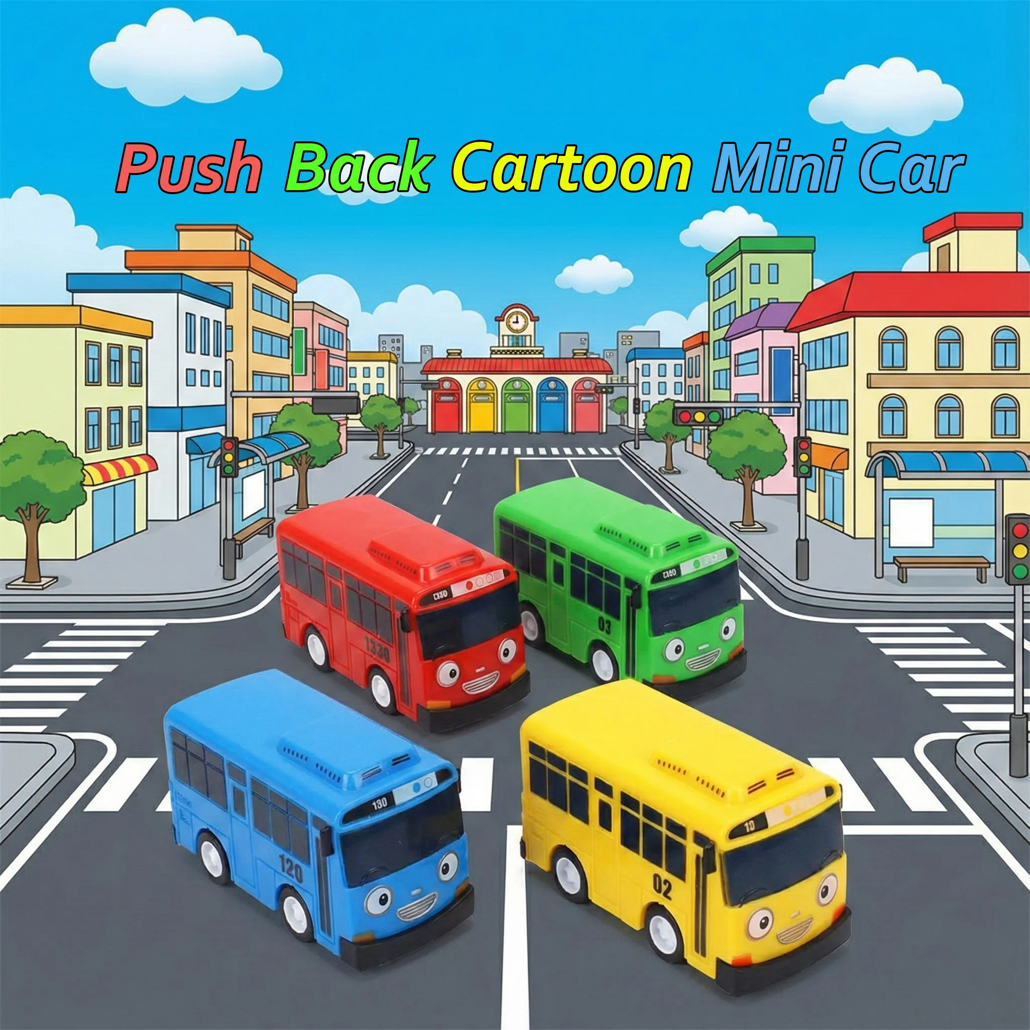 Party Games Bus - Mini Pull Back Tayo Bus-speelgoedset voor