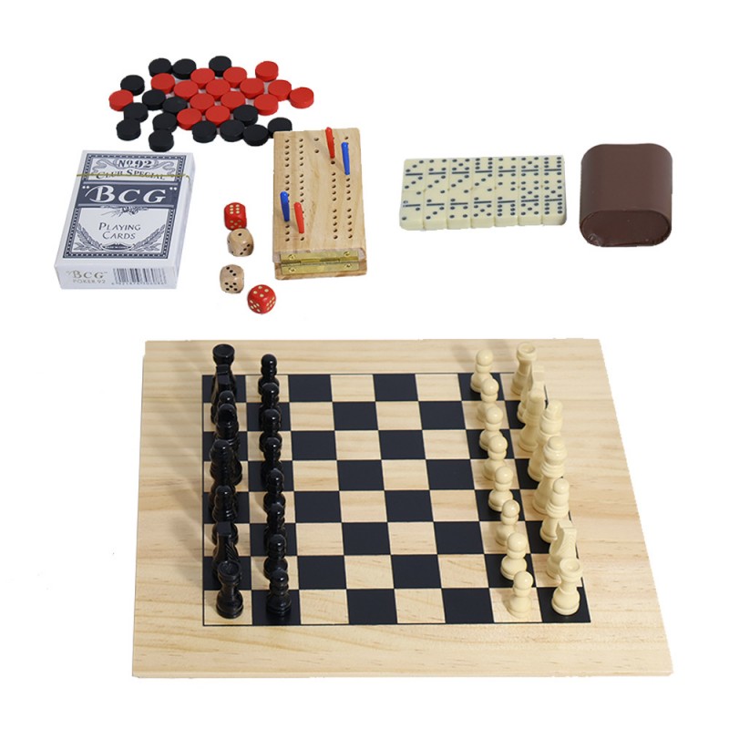 6-in-1 houten bordspelset: sch - Book Party Games recensie en prijs